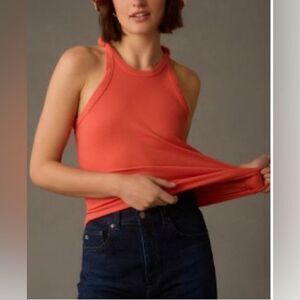 Anthropologie Pilcro Coral Ribbed Tank Top Size Small